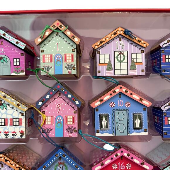 Anthropologie Winter Village Wooden Advent Calendar Ornaments Set of 24 in Box - Picture 9 of 14
